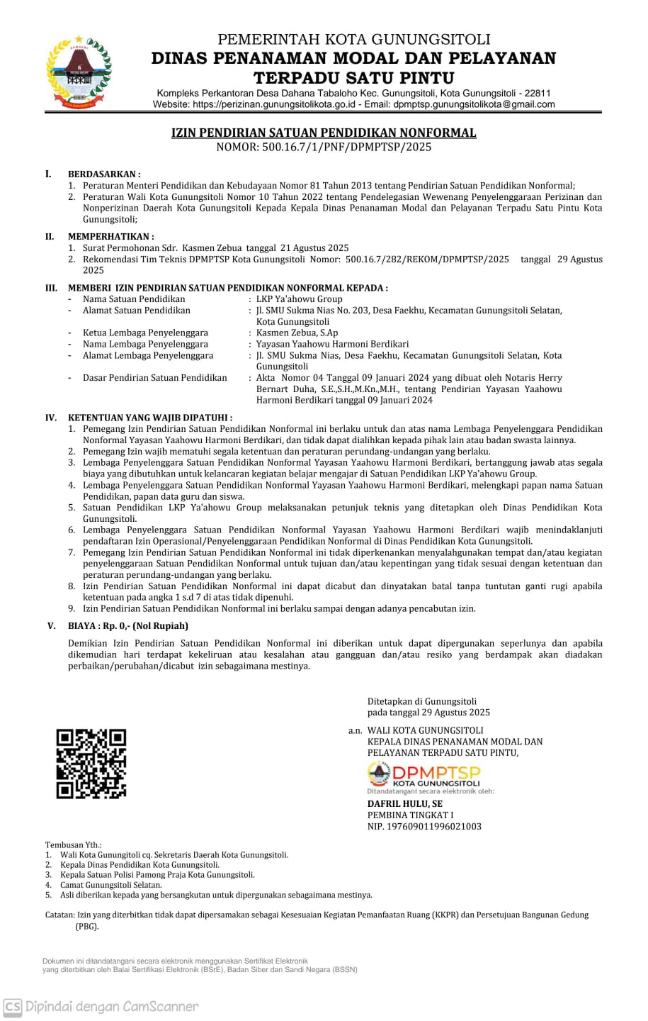 Perizinan Resmi